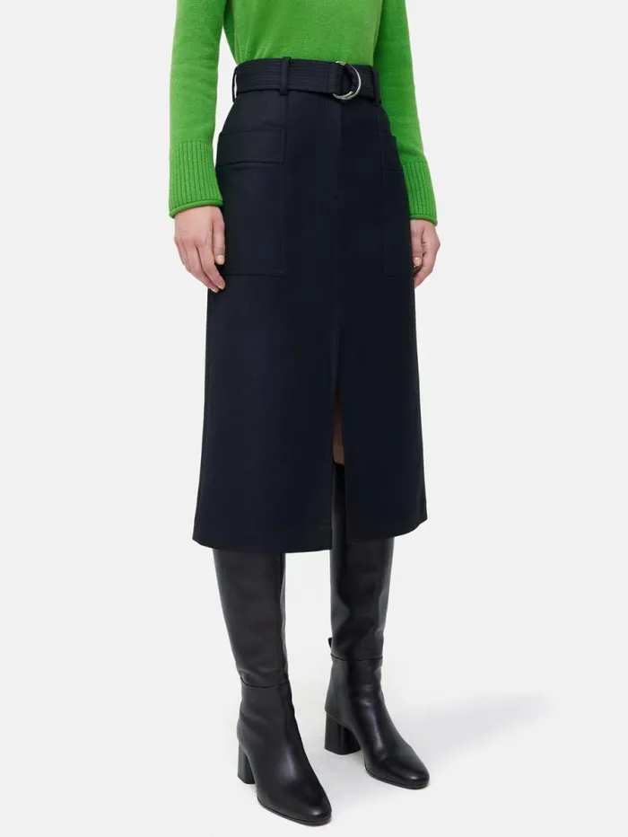 Wool Belted Utility Skirt Navy Women Jigsaw Skirts