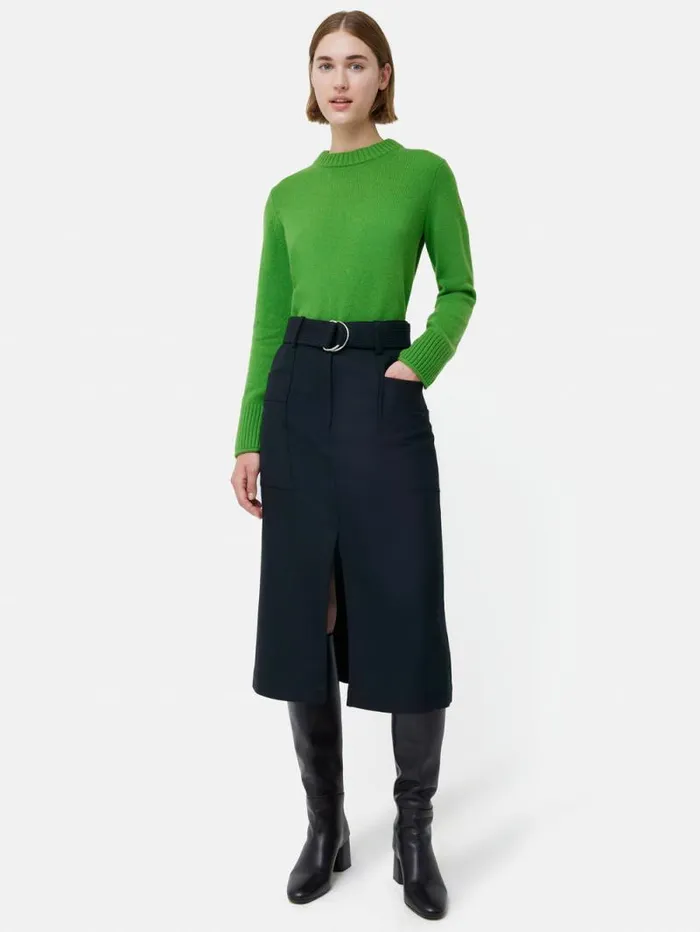 Wool Belted Utility Skirt Navy Women Jigsaw Skirts