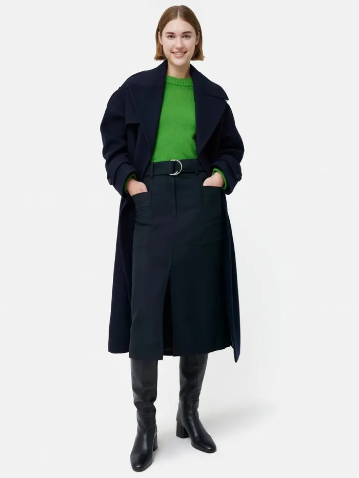 Wool Belted Utility Skirt Navy Women Jigsaw Skirts