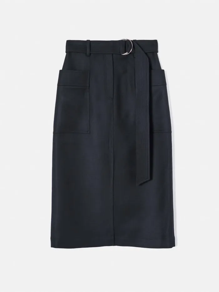 Wool Belted Utility Skirt Navy Women Jigsaw Skirts