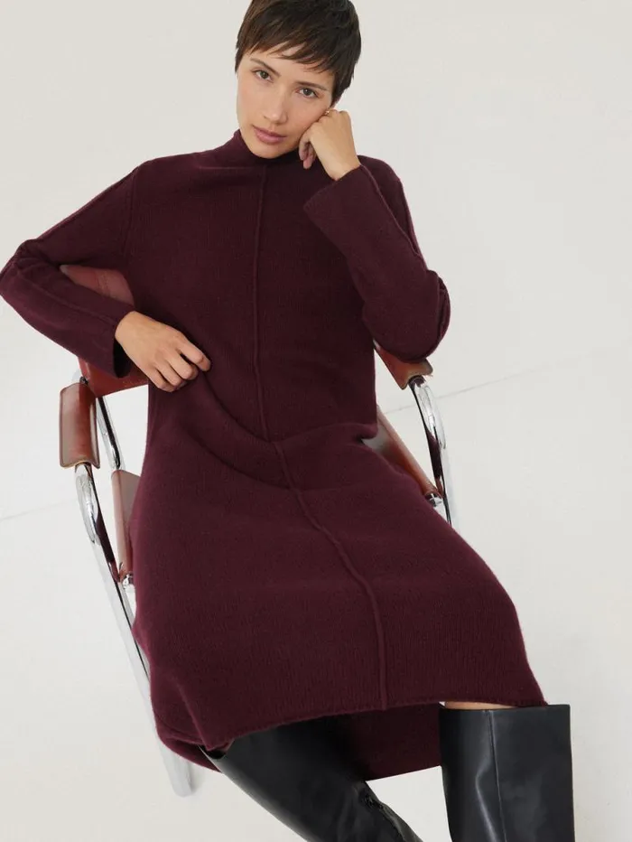 Wool Cashmere Blend Dress Burgundy Women Jigsaw Knitwear and Cashmere