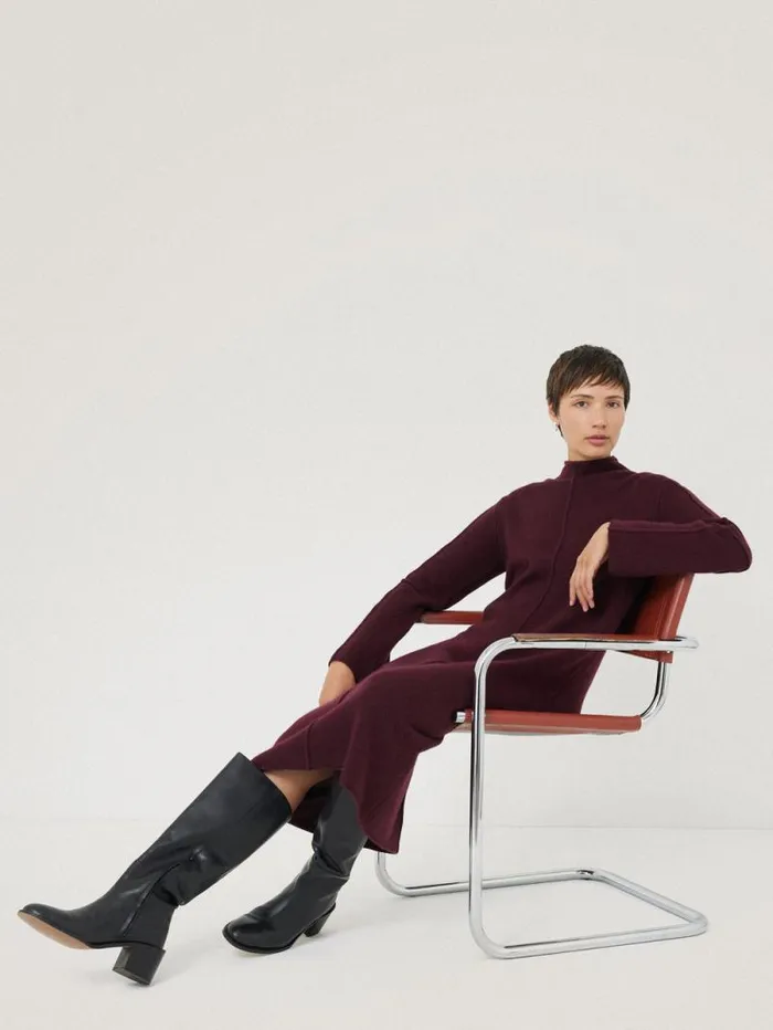 Wool Cashmere Blend Dress Burgundy Women Jigsaw Knitwear and Cashmere