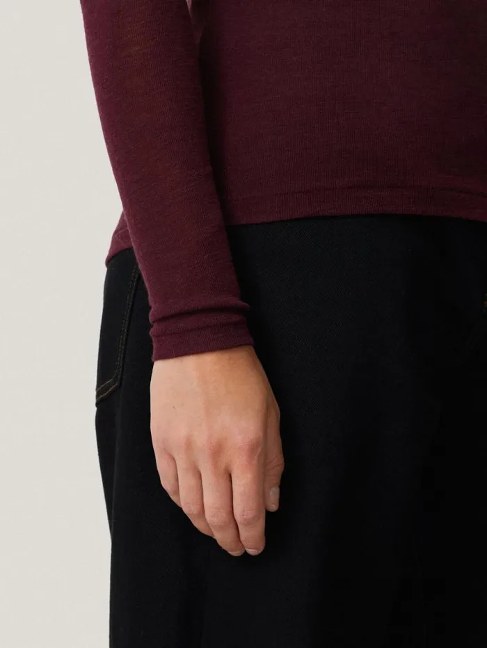 Wool Jersey Polo Neck Top Burgundy Women Jigsaw Shirts and Tops