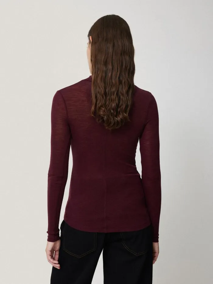 Wool Jersey Polo Neck Top Burgundy Women Jigsaw Shirts and Tops