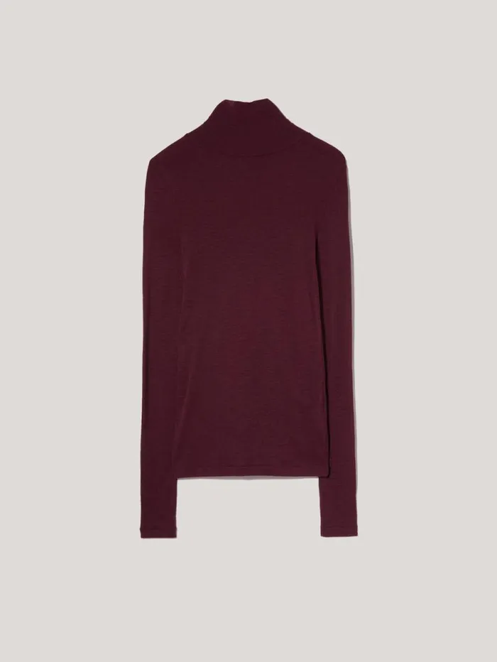 Wool Jersey Polo Neck Top Burgundy Women Jigsaw Shirts and Tops