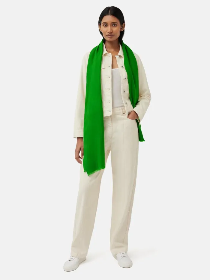 Wool Silk Pashmina Green Women Jigsaw Ponchos and Scarves