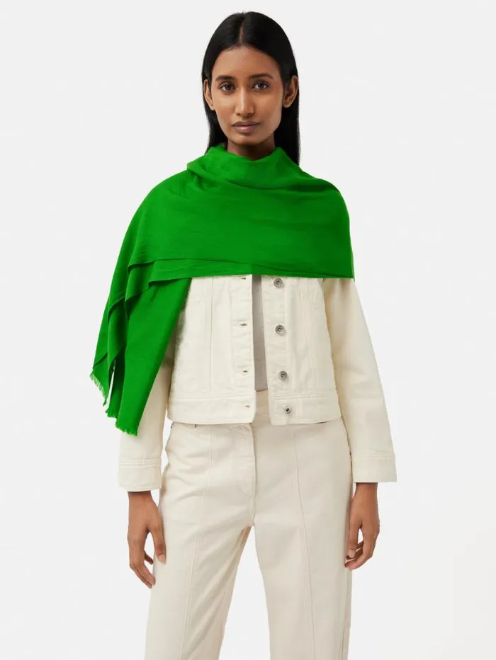 Wool Silk Pashmina Green Women Jigsaw Ponchos and Scarves