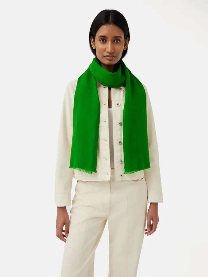 Wool Silk Pashmina Green Women Jigsaw Ponchos and Scarves