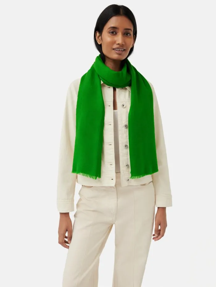 Wool Silk Pashmina Green Women Jigsaw Ponchos and Scarves