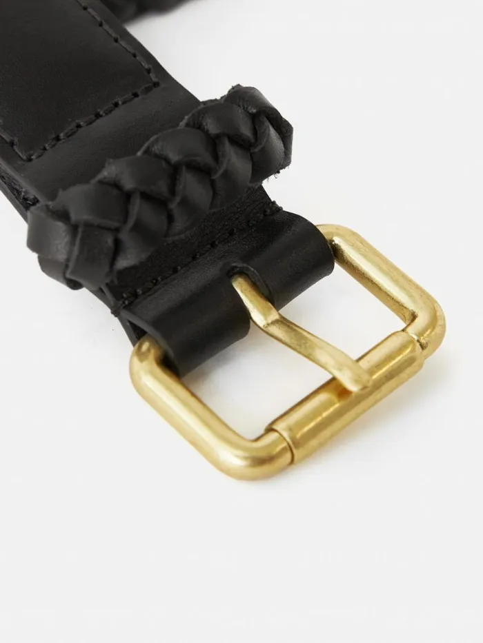 Woven Leather Belt Black Women Jigsaw Leather