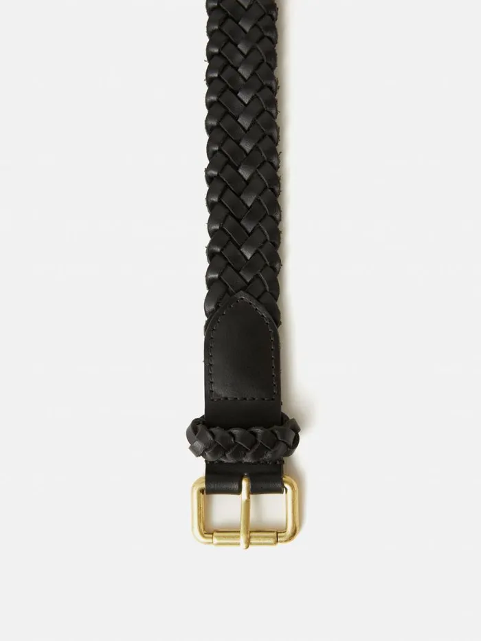 Woven Leather Belt Black Women Jigsaw Leather