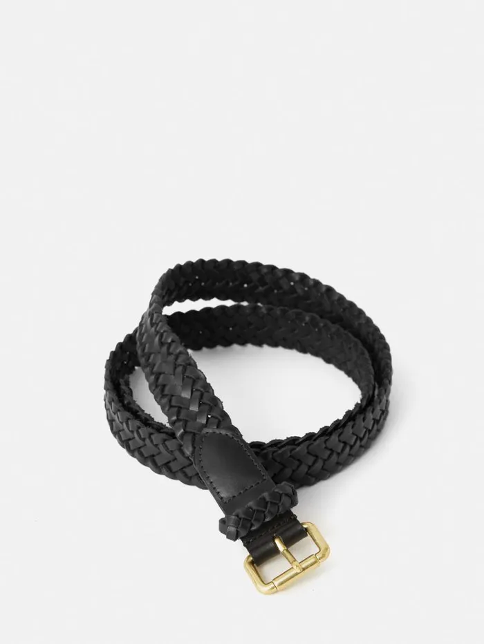 Woven Leather Belt Black Women Jigsaw Leather