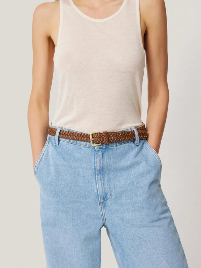 Woven Leather Belt Tan Women Jigsaw Leather