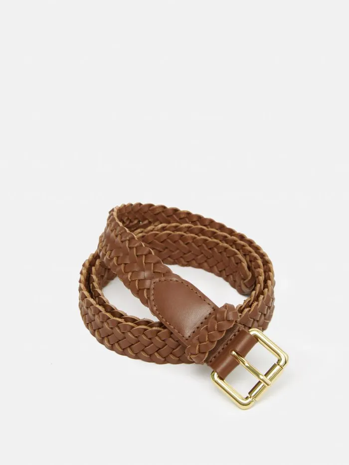Woven Leather Belt Tan Women Jigsaw Leather